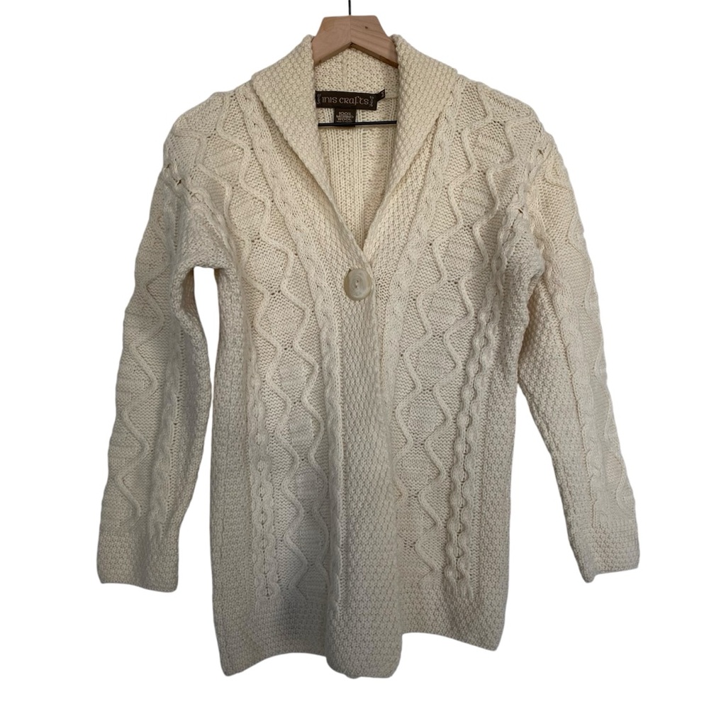 Inis Crafts Ireland Wool Fisherman Cable Knit Cardigan Sweater - Size Medium
